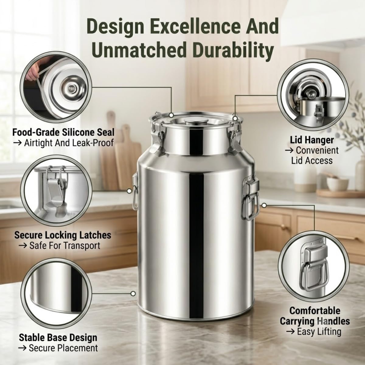 Jarra de Leche Acero Inoxidable, 5-88L Lechera Cubo Sellado