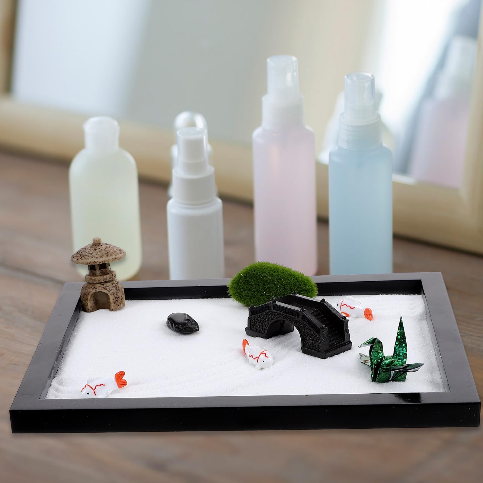Jardín Zen Paisaje Negro de Madera en Miniatura para Escritorio