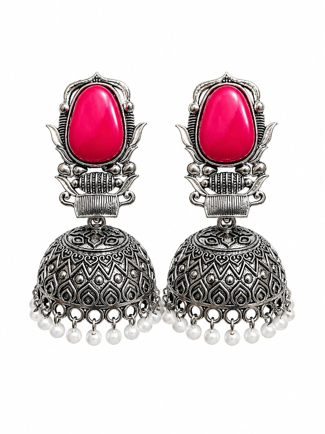 Nitya Creations Oxidised Jhumka Earrings for Women & Girls | Traditional Ethnic Dome Drop Earrings with Pearl Detailing | Designer Statement Earrings for Wedding, Party & Festive-image-46
