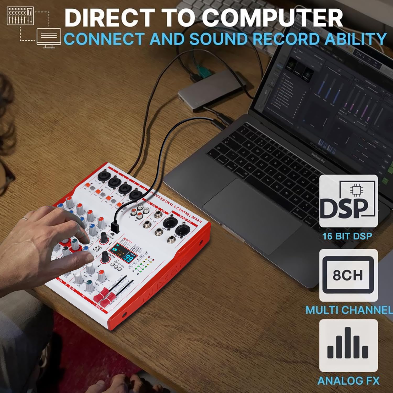 MW-6 White 6 Channel Professional DJ Audio Mixer, Portable Controller Mixer with DSP 99 Preset Effects for Live Streaming, Podcasting, Family Party, Music Recording