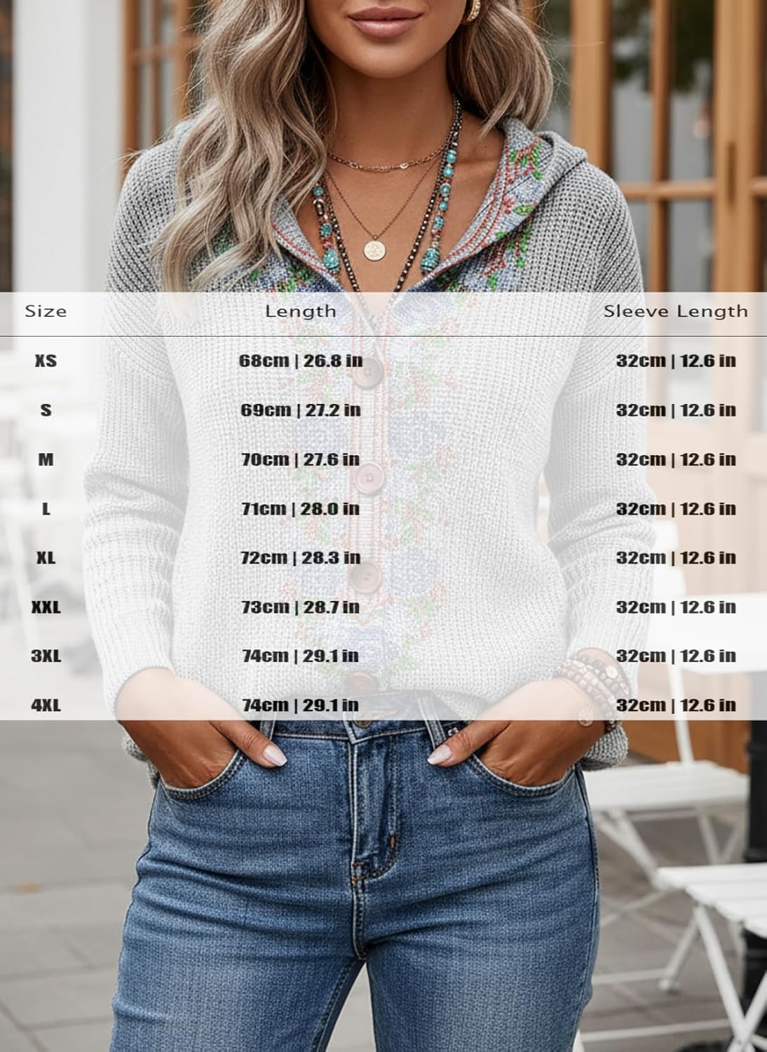 Women's Lightweight Boho Floral Button Down Hooded Knit Cardiagn Hoodies Casual Cute Oversized Long Sleeve Shirt - Image 3