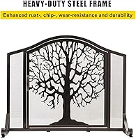 Vista 2 de ROYUMI Pantalla de chimenea en forma de árbol con herramientas, estufa de leña con puertas, accesorios de hierro forjado, cepillo, póker, pala