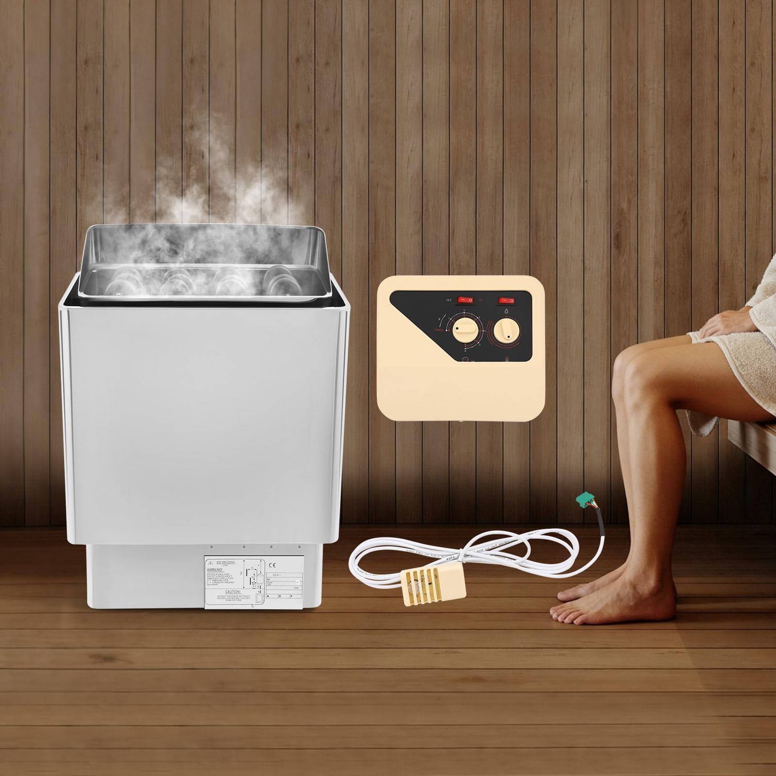 Elektryczny piec do sauny, montaż ścienny, 6000 W, 0-120 °C, kuchenka do sauny, przenośne ogrzewanie sauny, piec do sauny z zewnętrznym kontrolerem, do prywatnych saun i siłowni