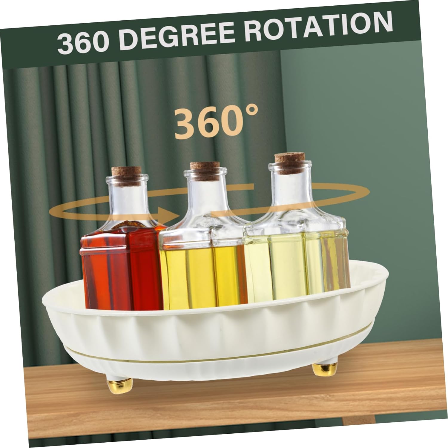 Spice Rack Organizer Kitchen Storage Rack Rotatable Spice Tray Oil Storage Jars Holder