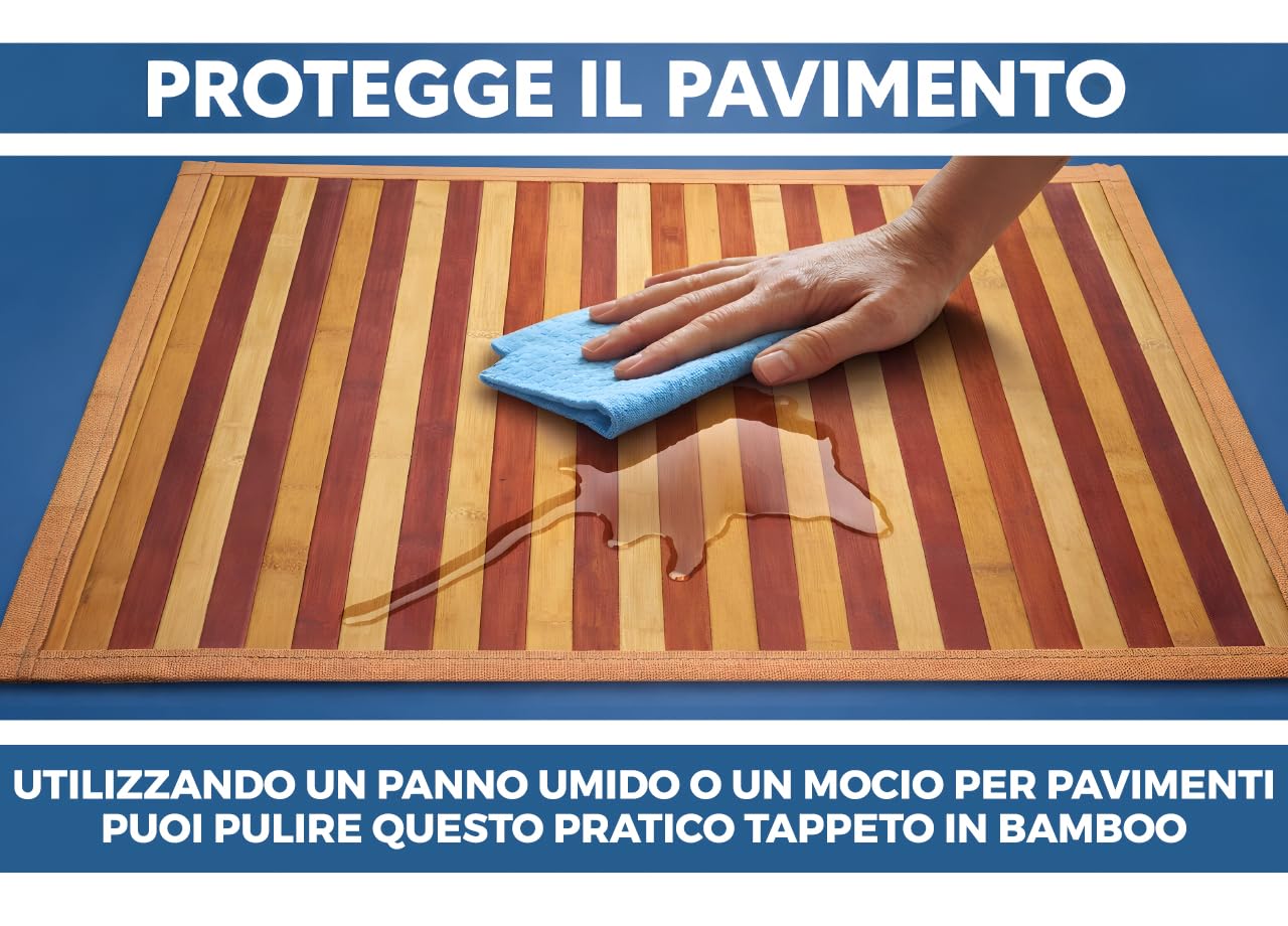 BIANCHERIAWEB Tappeto Bamboo Degradè Passatoia Cucina Antimacchia Bambù Antiscivolo Runner Corsia Resistente