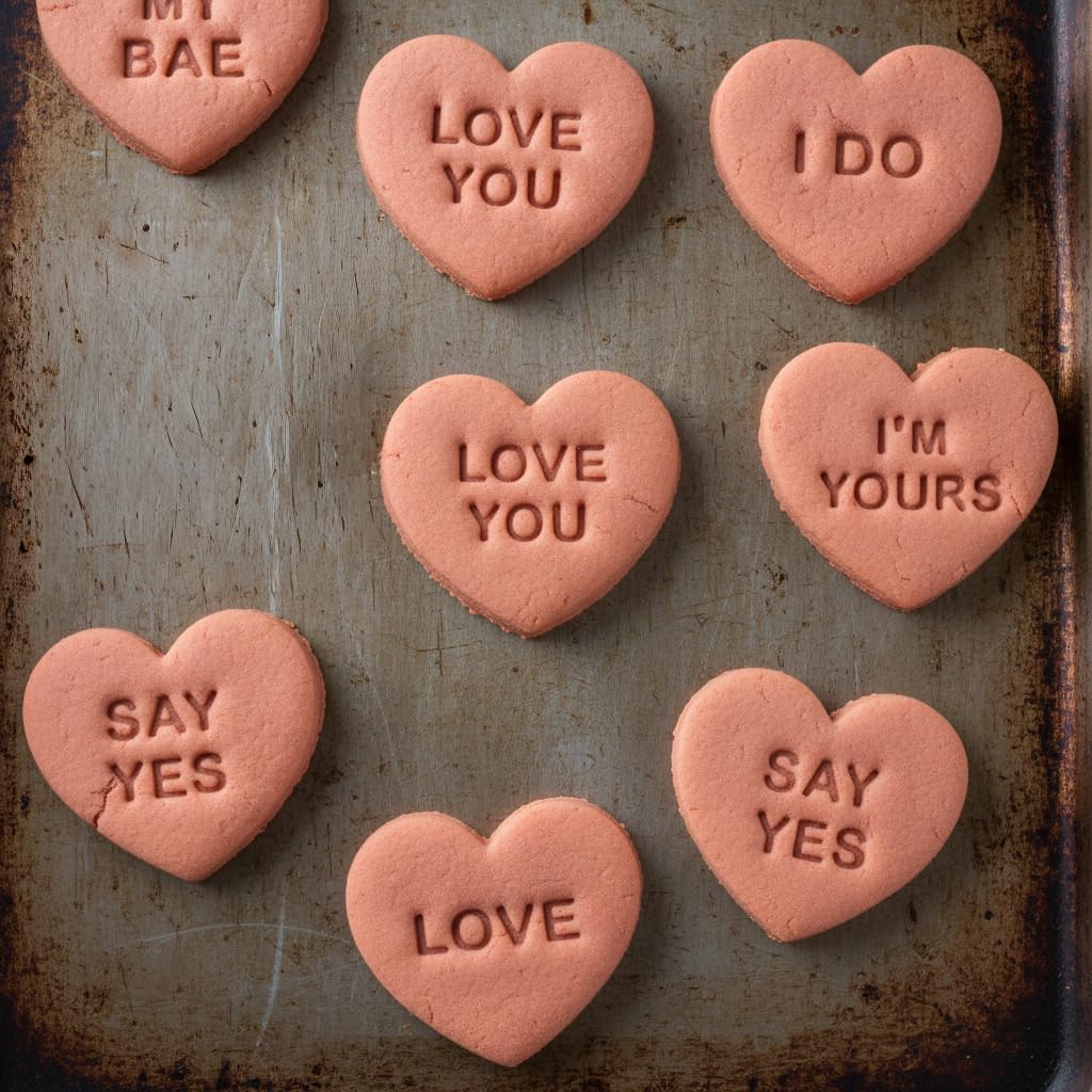 BAKERLOGY Lot de 10 emporte-pièces cœur messages amour & demande – Messages romantiques mignons pour rendez-vous, Saint-Valentin, mariages, fiançailles, anniversaires et biscuits de célébration