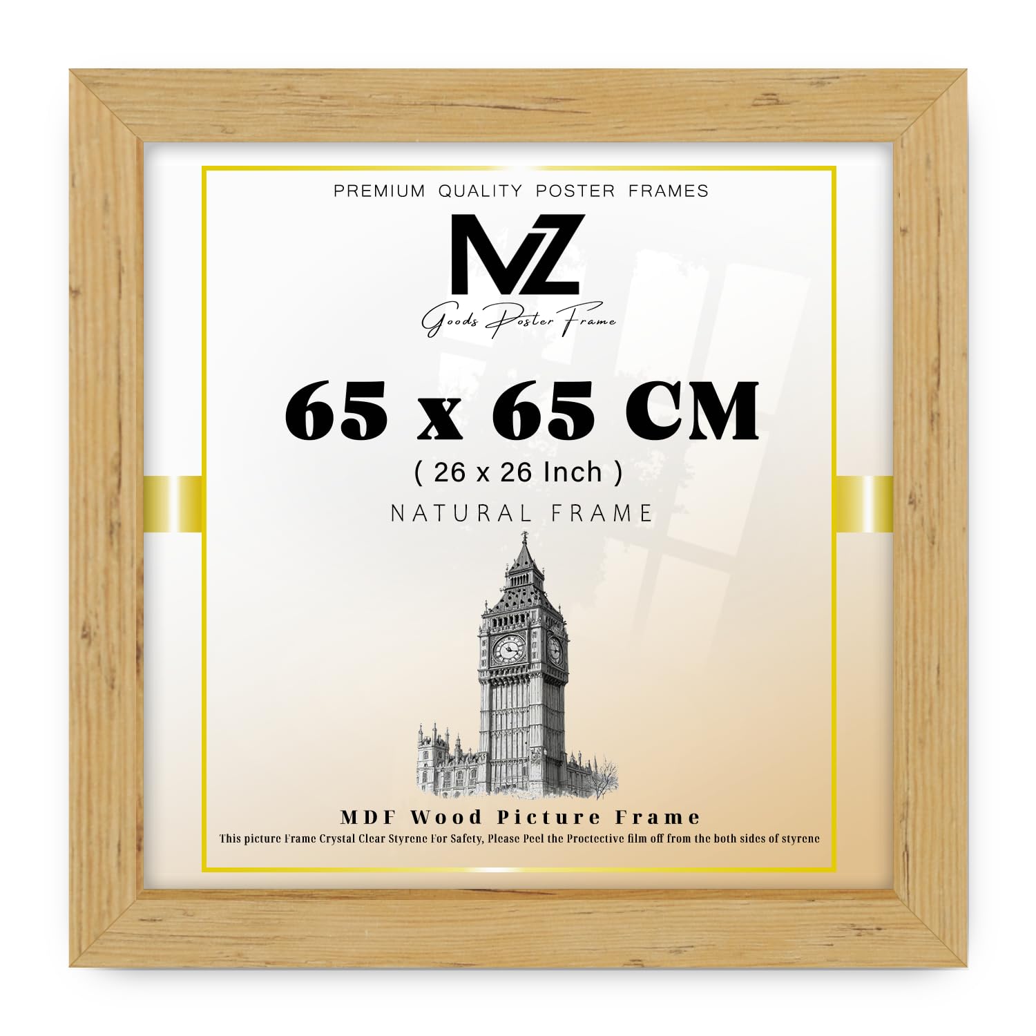 Mz Goods Pine | Mdf Poster Frame (65 X 65 Cm) 65 For Travel Memories, Sketches & Wall Interiors, Premium Finish, Secure Hanging Hooks For Display [ ]