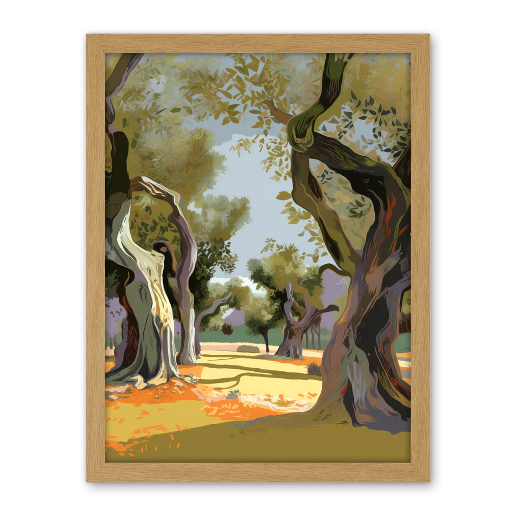 Artery8 Mediterranean Landscape of an Olive Tree Grove Artwork Framed Wall Art Print 18X24 Inch