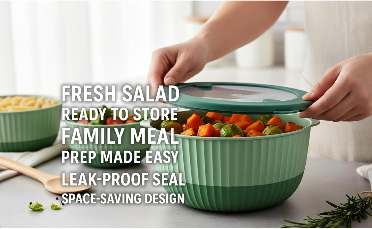 Mixing Bowls with Lids, 8-Piece Airtight Leak-Proof Nesting Plastic Bowl Set for Kitchen & Food Storage, Large 4200ml Capacity, BPA-Free, Microwave & Dishwasher Safe - Image 3