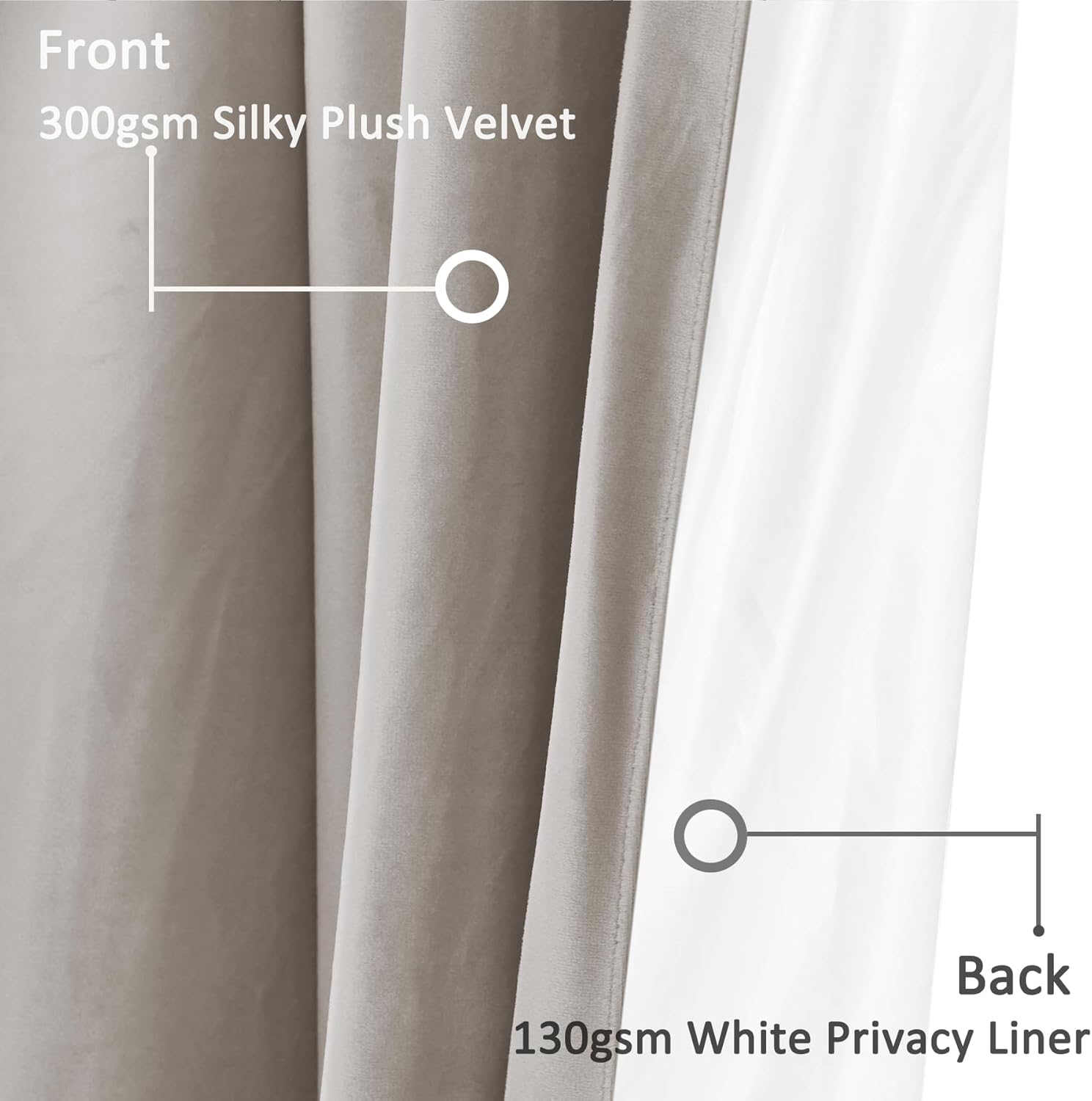 Fcosie Home Theater Curtains Flat Hooks, Extra Wide Velvet Drapes, Blackout Room Darkening Thermal Insulated Drapery for Home Moive Theater Room, 1 PC, 250W x102 L, Light Grey, 130gsm White Liner