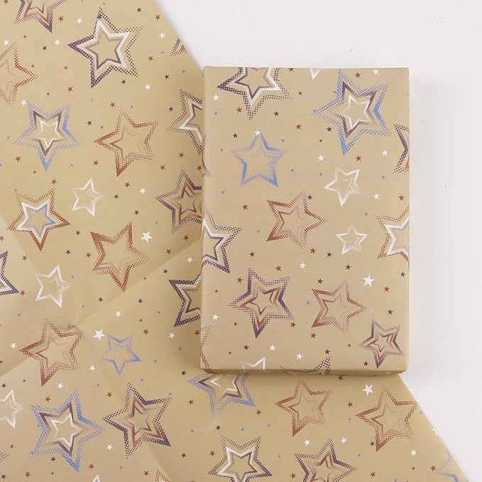 DDLP 4 Sheets Christmas Star Wrapping Paper 19x27 Inches