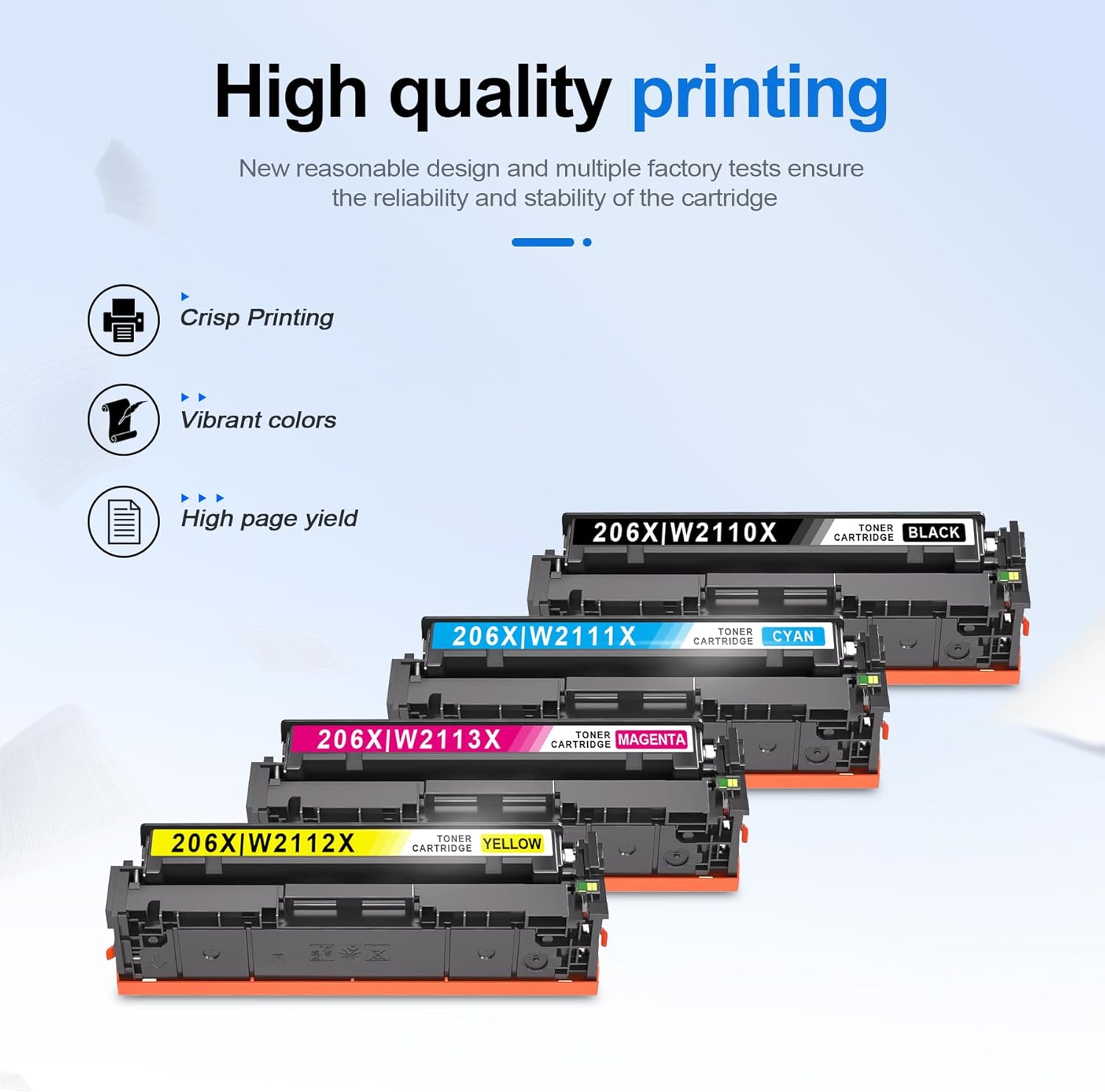 206X Toner Cartridge 4 Pack High Yield Replacement for HP 206X 206A W2110X W2111X W2113X W2112X Compatible with Color Laser Pro M255dw M255nw MFP M282nw M283cdw M283fdn M283fdw Printer (with Chip)