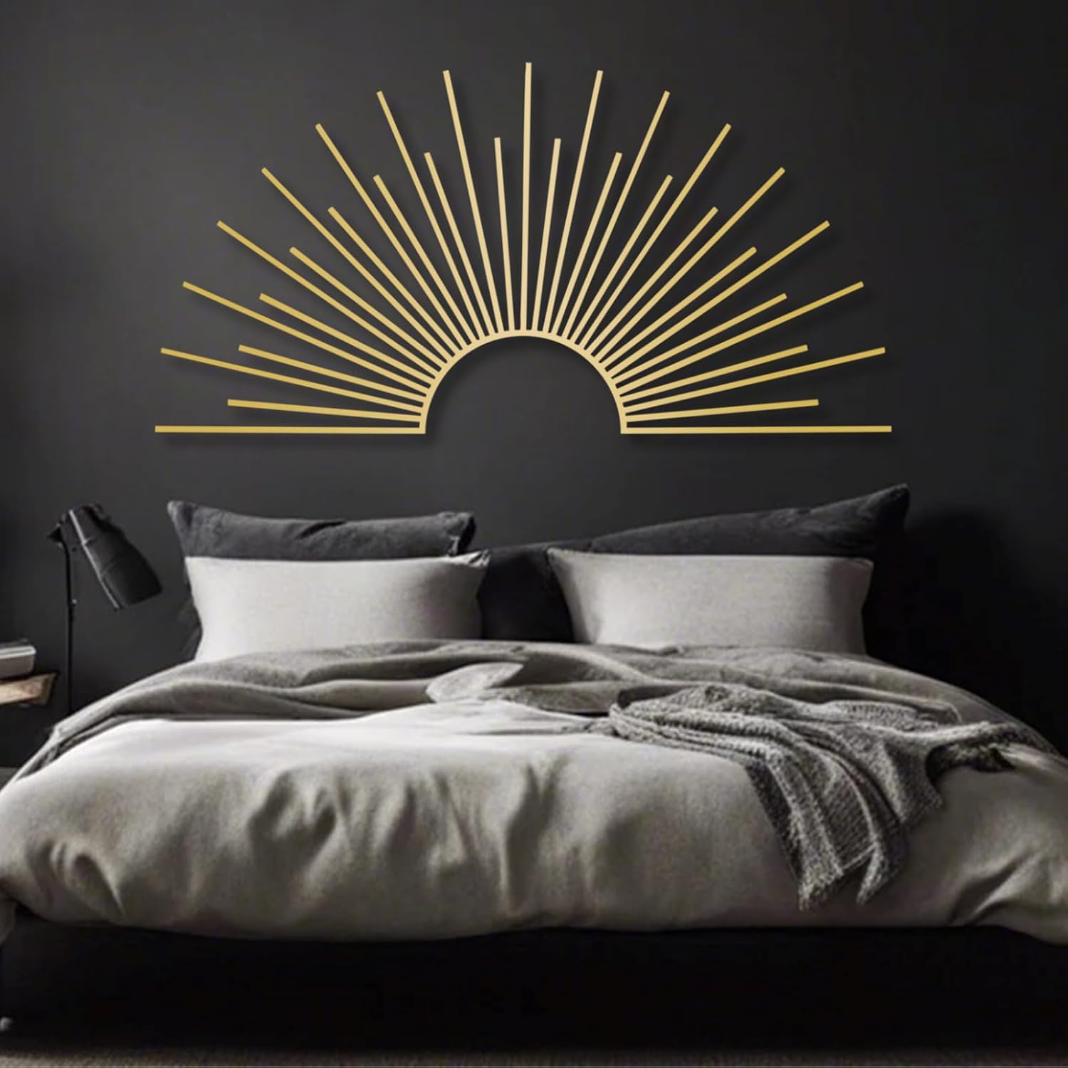 Yemwot Sun Metal Wall Decor, Metal Sun Wall Decor Outdoor, Sunrise Art, Minimalist Line Art, Boho Sign, Living Room, Bedroom or Outdoor Hangings (Gold, 47"x 23"| 120x60cm)