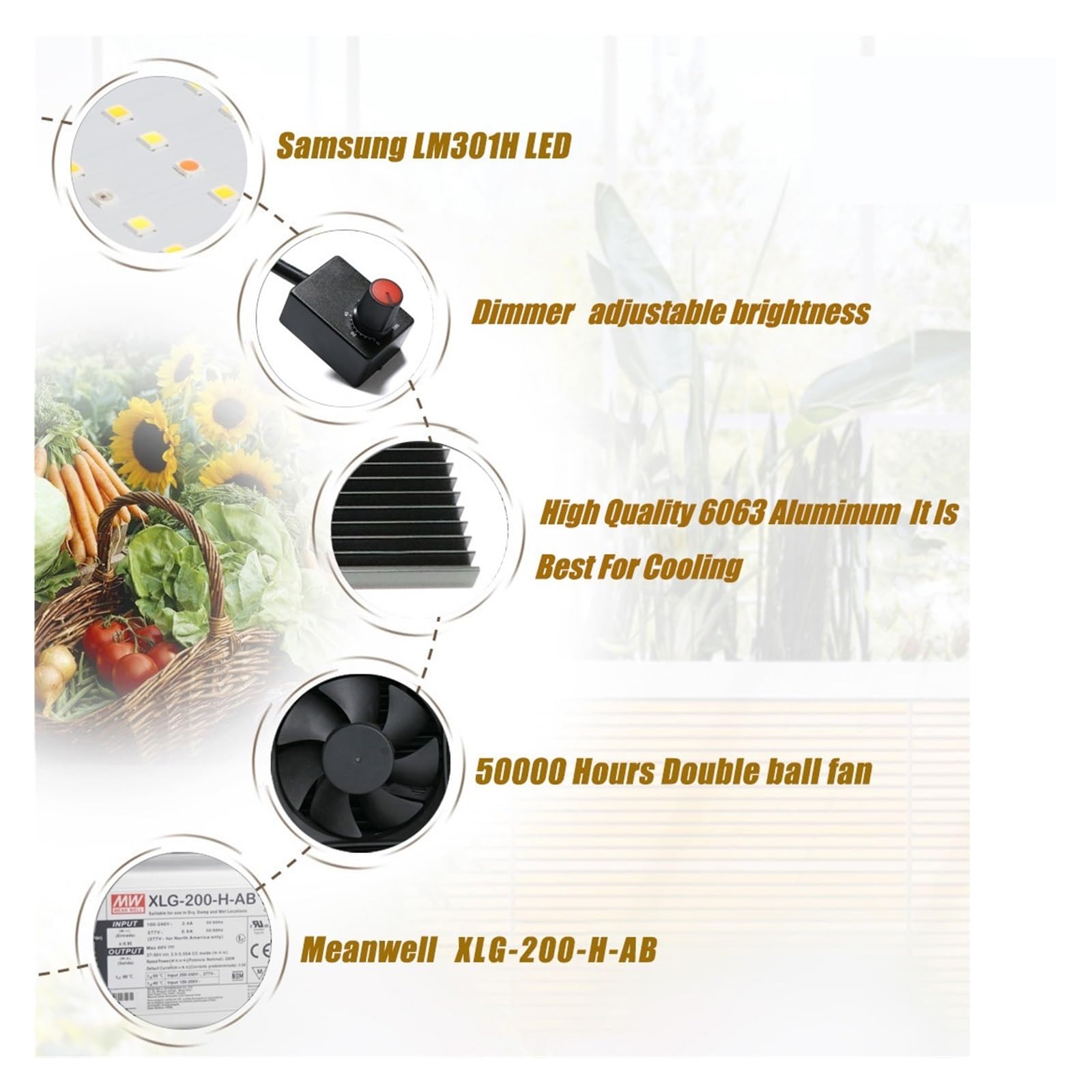 Lámpara de Cultivo, Driver-Placa de 200W LM301H, Luces/lámparas LED Regulables de Espectro Completo for Crecimiento de Plantas hidropónicas Vegetales y florecientes(3500k)