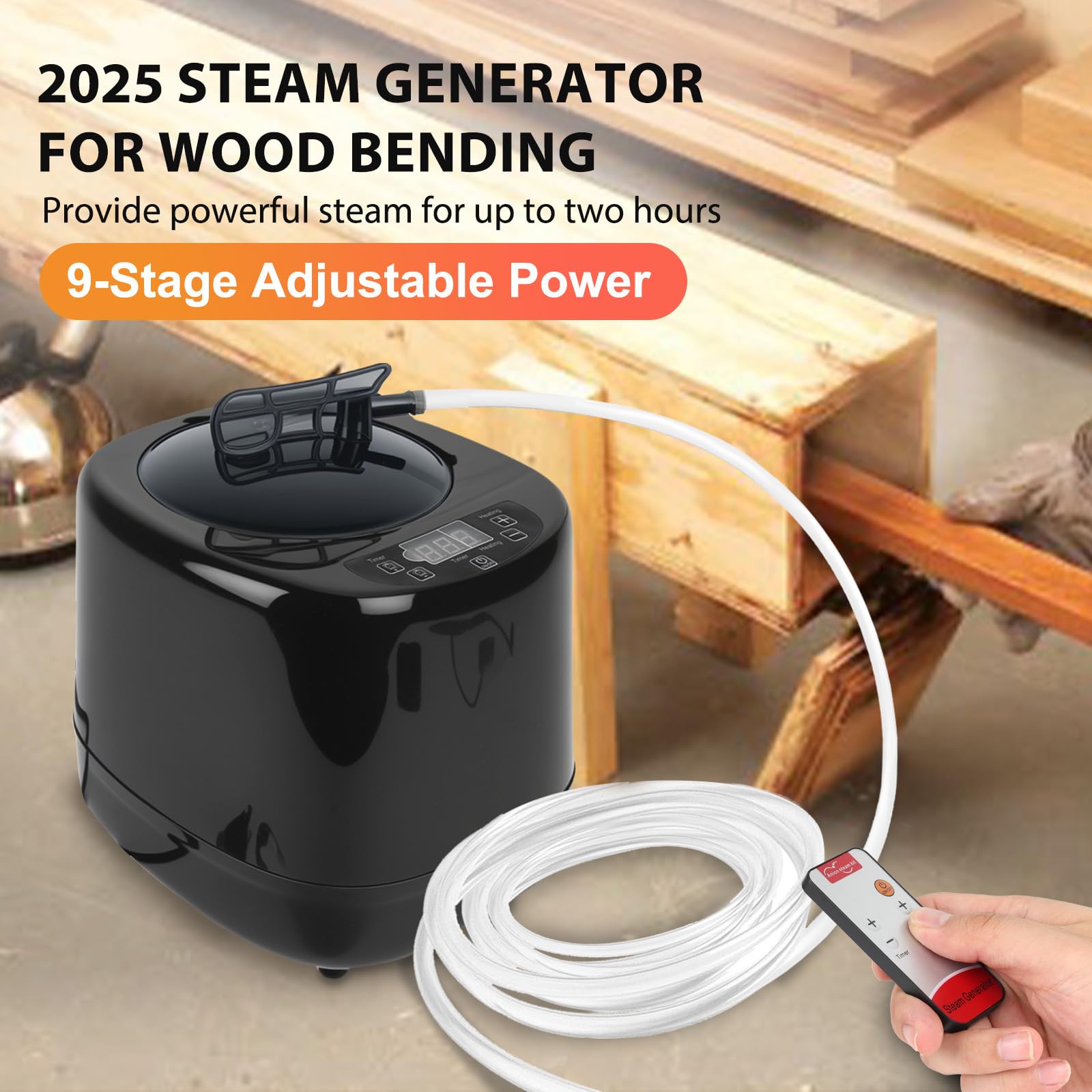 Generador de vapor para doblar madera, kit de vapor eléctrico de madera de 1000 W con potencia de 9 etapas, control remoto de 10 m, triple seguridad, caja de vapor de 3 L para proyectos de madera y