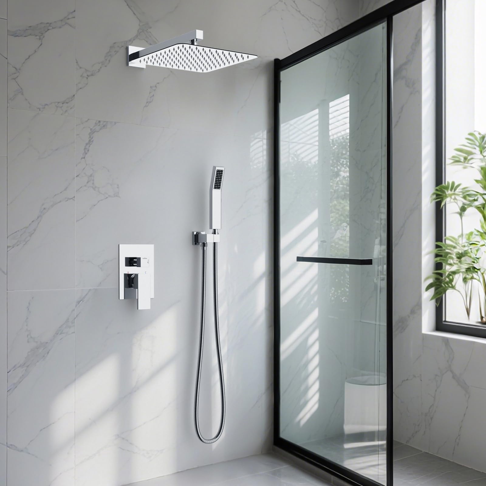 Rainsworth Set Doccia Incasso Cromo, Sistema Doccia Completo con Miscelatore, Kit Doccia con Soffione Doccia a Pioggia 30 * 30cm, Soffione Doccia, Miscelatore da incasso per doccia Corpo in ottone