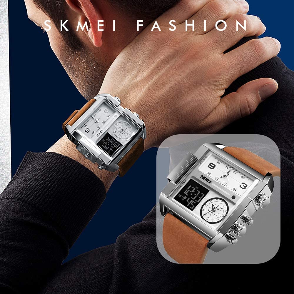SKMEI Reloj Deportivo Digital para Hombre, retroiluminación Cuadrada, Pantalla Grande, Zona horaria múltiple, Reloj analógico Digital Resistente al Agua para Hombre (Tamaño Grande 51 mm)
