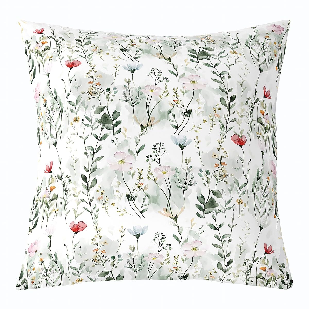 Loussiesd Red Blue Floral Throw Pillow Covers 60x60cm Botanical Flower Square Cushion Covers Set of 1 Boys Girls Blossom Flowers Pillow Cases Garden Plants Throw Pillowcases for Sofa Couch Natural