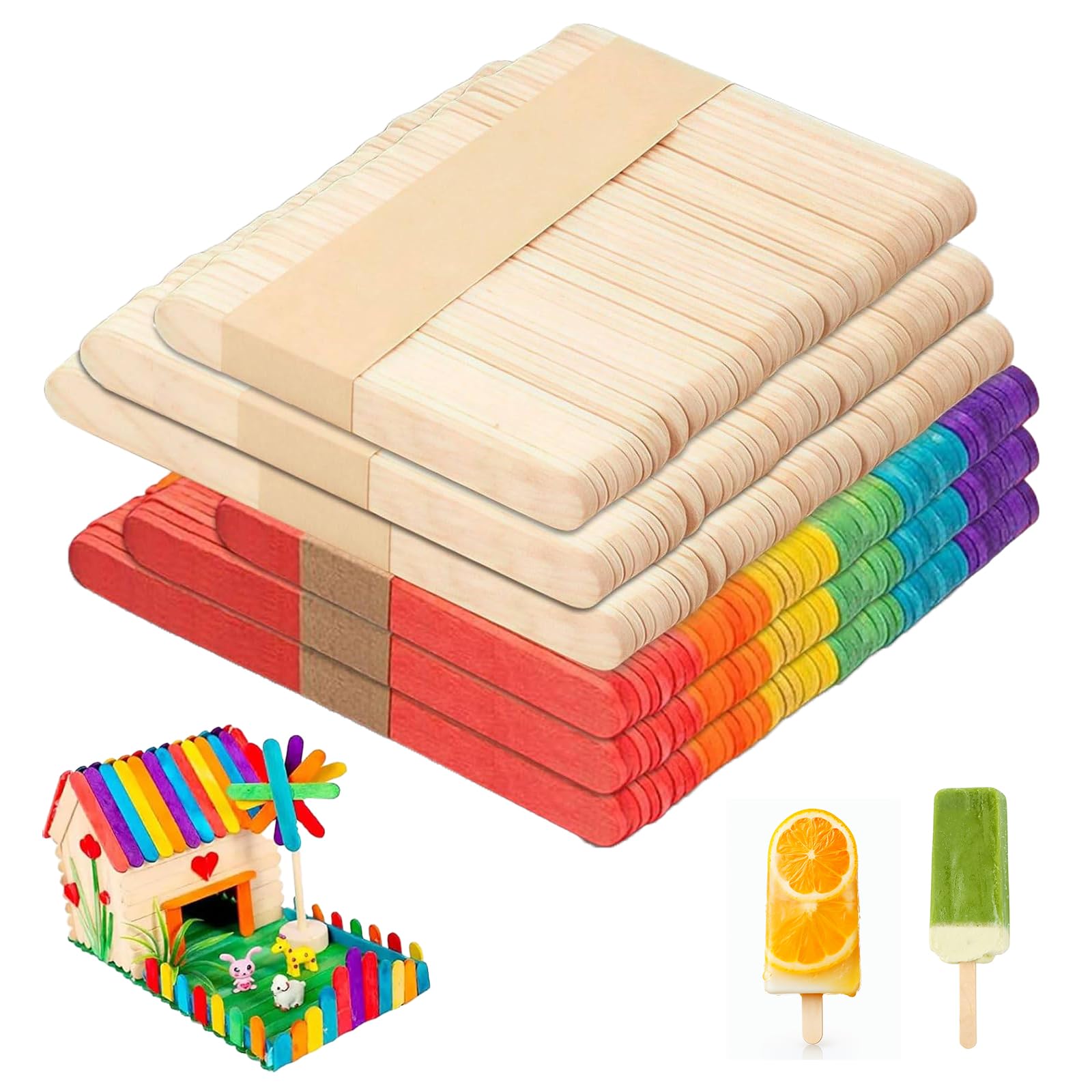 CAIJ Pack of 300 Wooden Sticks, Wooden Ice Sticks for Crafts, DIY Crafts Ice Sticks for Crafts for Children