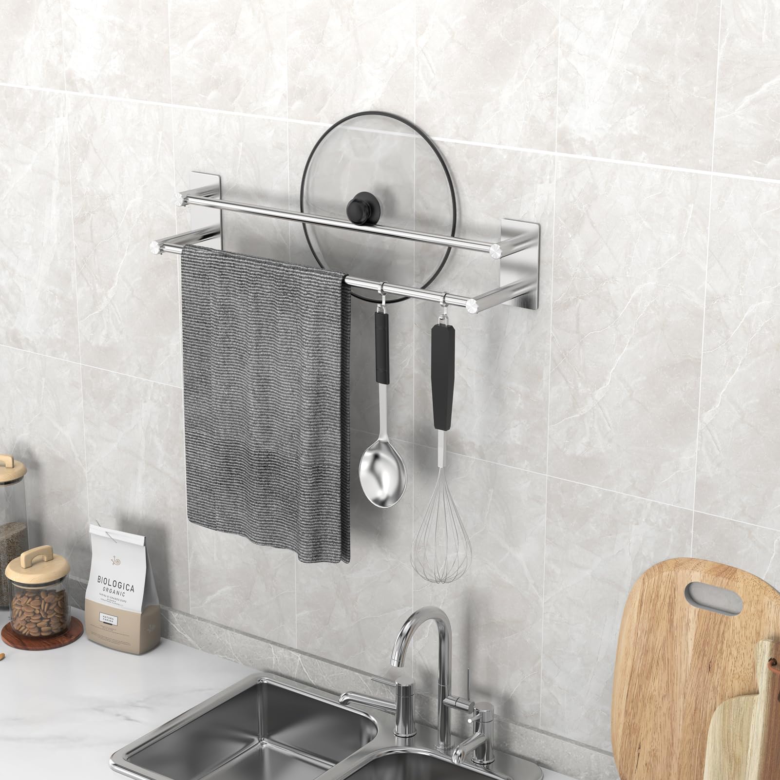 Portasciugamani Adesivo Doppio - Acciaio Inox SUS304, 70cm, Oro Spazzolato, Senza Trapano - Foto 6