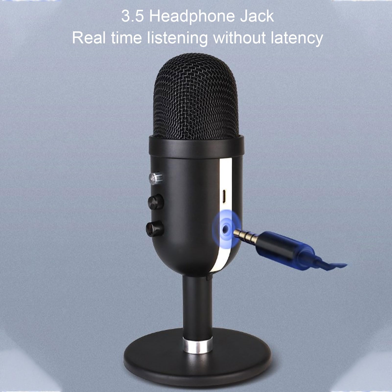 Diyeeni Microphone de Jeu, Microphone D'ordinateur USB, avec Prise Casque, Lumière LED, Muet, Bouton de Gain, Micro Podcast Condenseur pour L'enregistrement de Studio, Youtube, Streaming