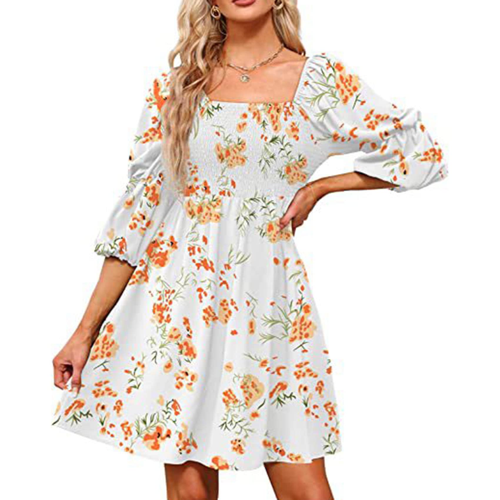 LAZIRO Donna Estate Collo Quadrato Bolla Manica Plissettata Backless Manica Corta Vita Elastica Dolce Vestito Fresco Donne