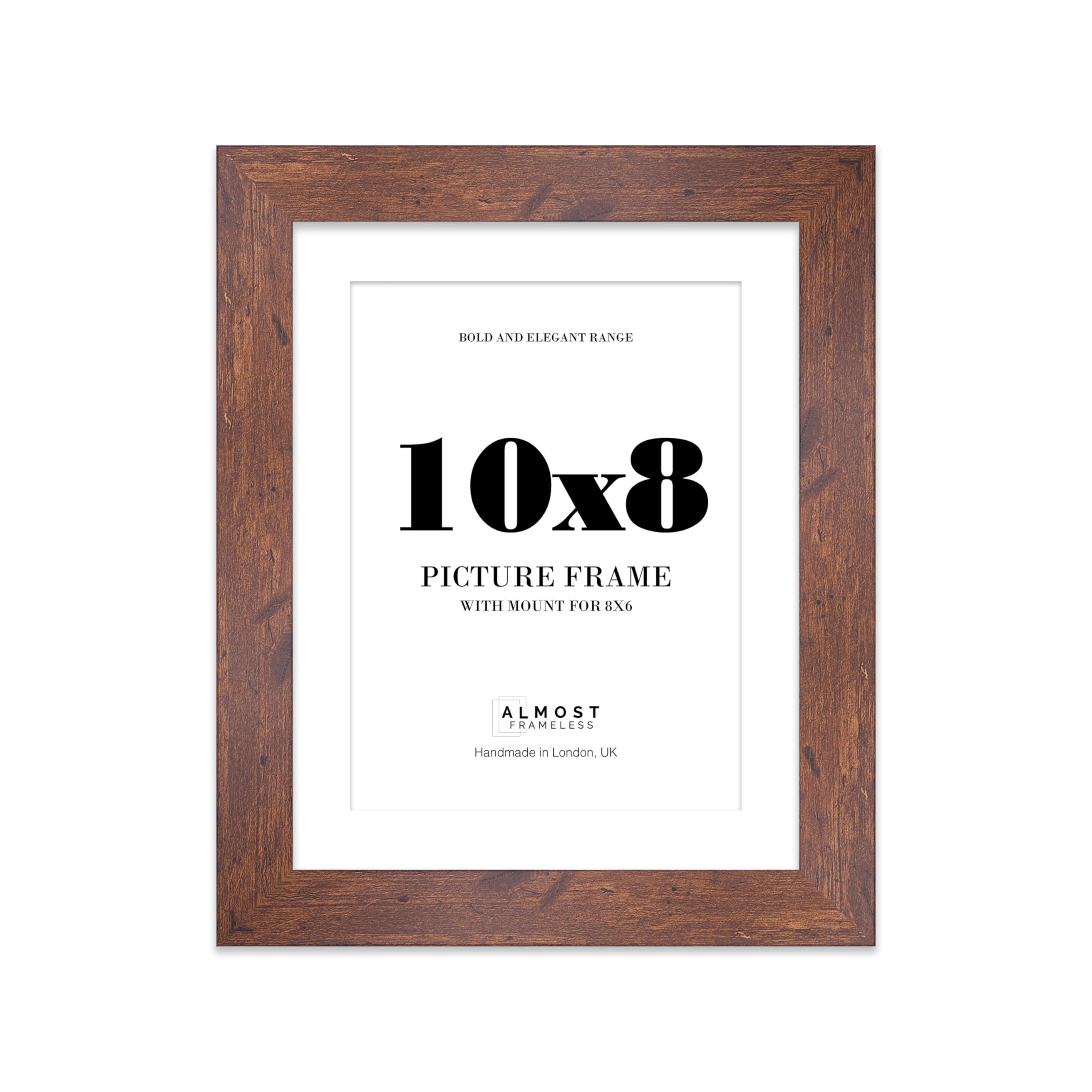 – 10x8 Rustic Wood Frame With Mount for 8x6 Pictures 28mm Edge Portrait and Landscape Display with Wall Hooks and Kickstand, 1 Pack