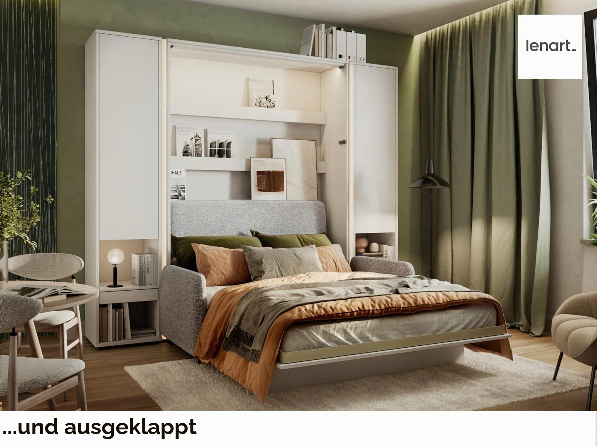MEBLINI Schrankbett mit Sofa Bed Concept - Wandbett mit Lattenrost - Klappbett mit Schrank - Wandklappbett - Murphy Bed - BC-12-160x200cm Vertikal - Weiß Hochglanz/Dunkelgrau