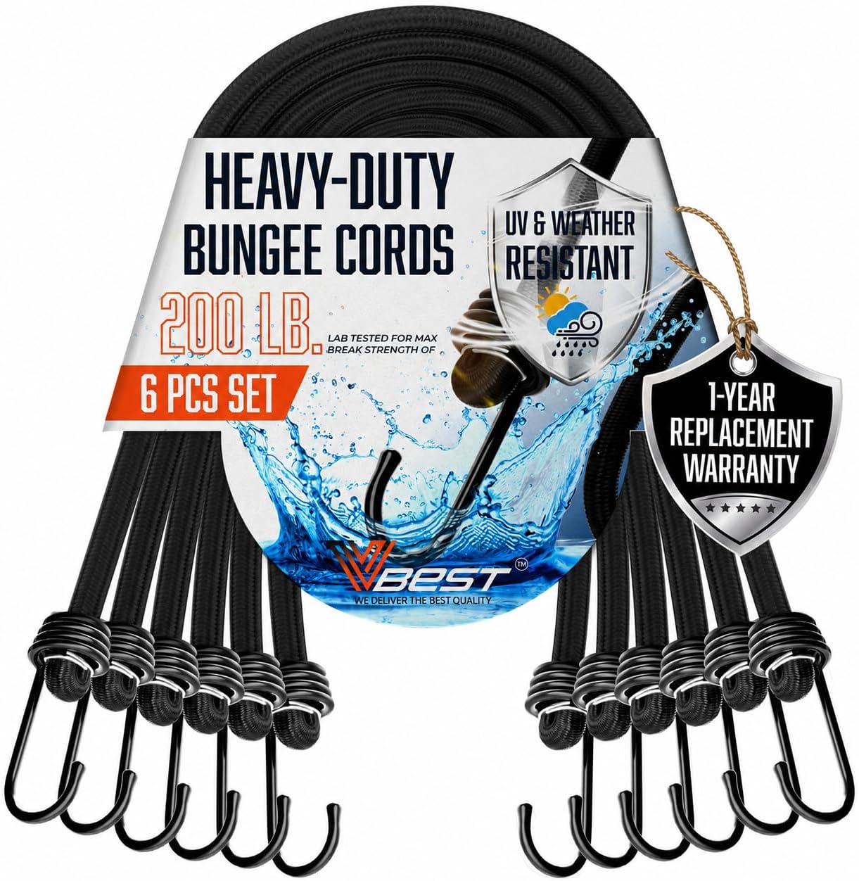 Bungee Cords with Hooks 36 Inch - 6Pcs Heavy Duty Outdoor 3ft Bungees | UV & Weather Resistant Strong Bungie Chords - Bunjee Straps 3 Foot Bungy Cord Set 200lb Strength