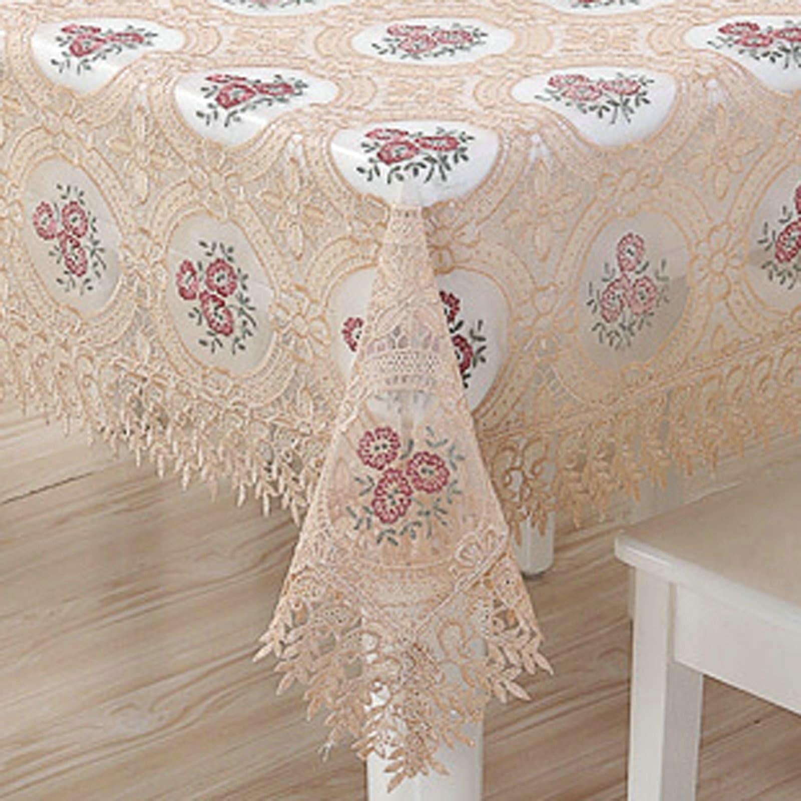 Okrągły obrus beżowy, haftowane kwiaty obrusy poliester 130 cm
