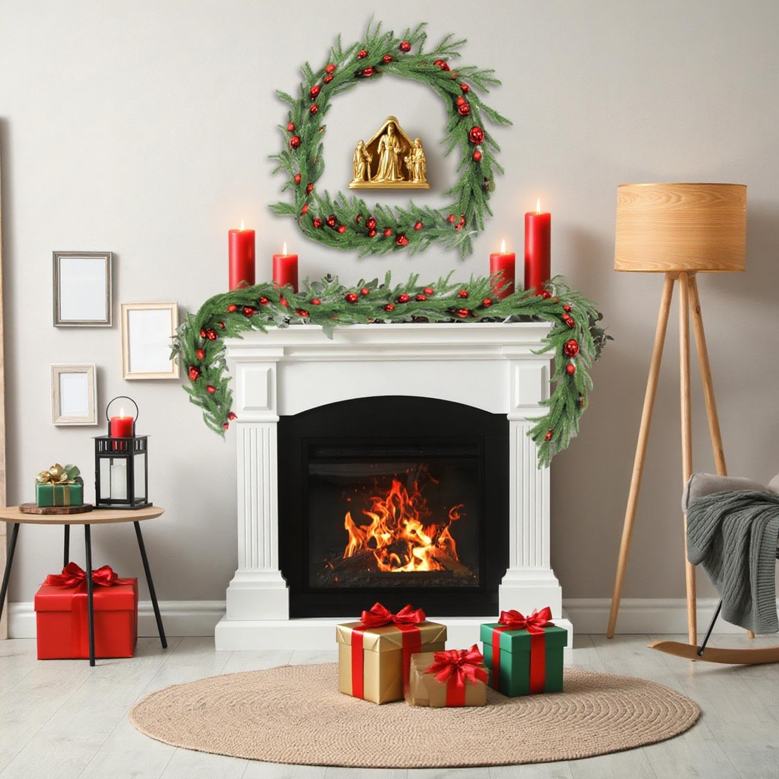 Couronne De Porte De Noël Décoration Murale et Porte en Branches de Pin | Guirlande Décorative En Végétation Artificielle Pour Décoration Maison Intérieur Extérieur Terrasse Jardin