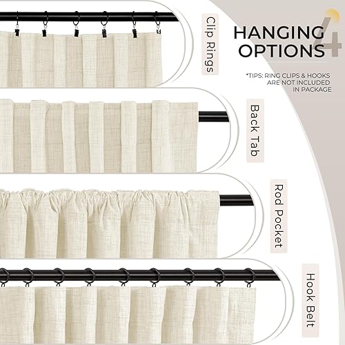 Miniatura 5 de INOVADAY Juego de 2 paneles de cortinas 100% opacas de 96 pulgadas de largo, con pestaña trasera, bolsillo para barra, cortinas opacas de lino para