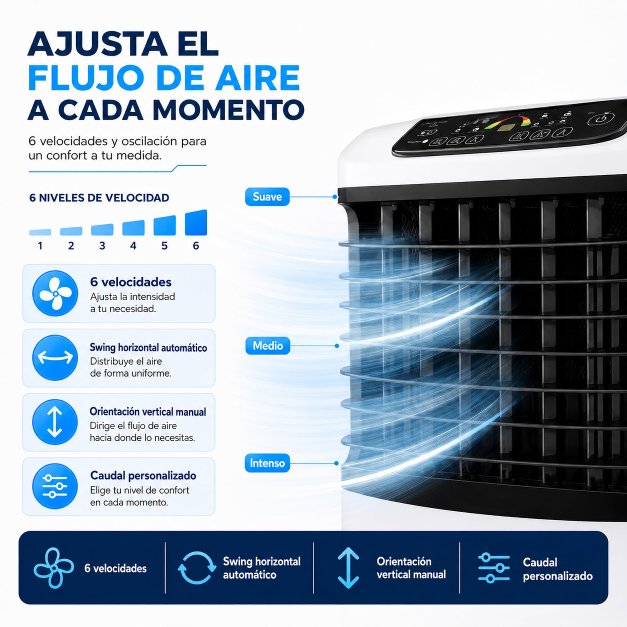 Climatizador Evaporativo VONALA E1300C – Enfriador de Aire y Calefactor 2 en 1 con Ionizador, Depósito 10L, 6 Velocidades, Mando a Distancia, Modo Calor y Frio