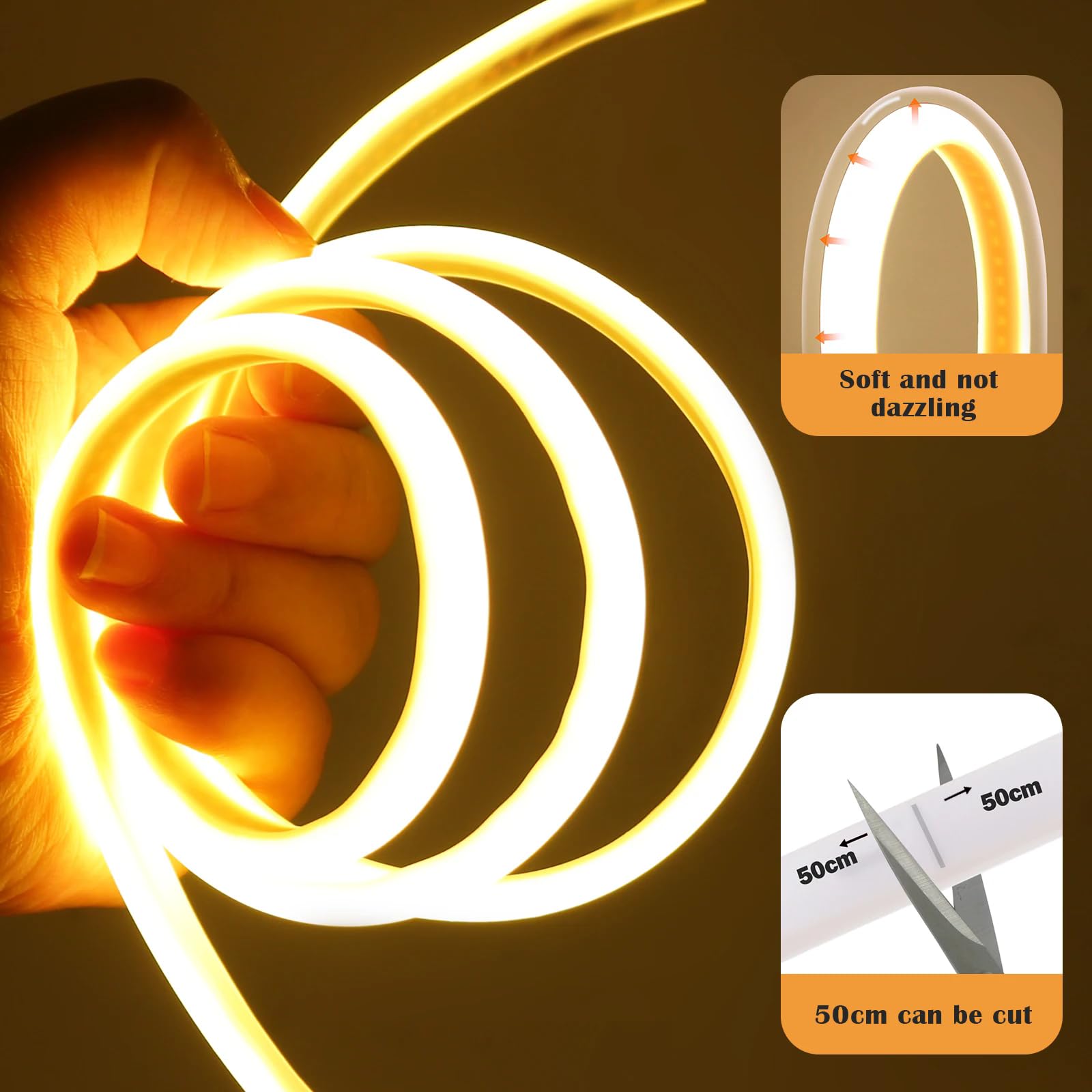Taśma LED, COB Neonowa taśma LED, jasna opaska Led 220 V, wodoodporna z przełącznikiem, LED Strip Light (niebieska, 35 m)