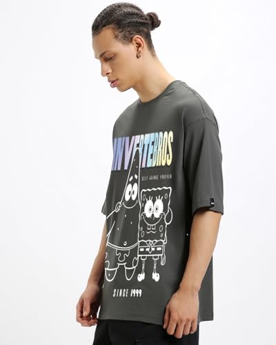 Image of Bewakoof X SpongeBob Spongebob Men's 100% Cotton Graphic Print Half Sleeve Round Neck T-Shirt | Tshirt for man | Tshirt for men cotton | Tshirts for men stylish | Casual Wear | Street Wear | Oversized t shirt for men | Baggy