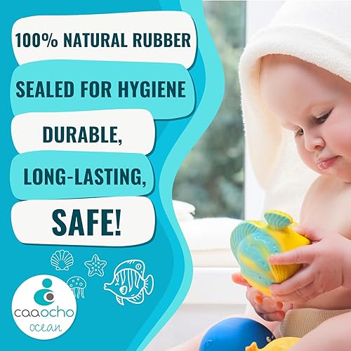 Miniatura 5 de CaaOcho Juguete de baño de goma natural pura - La The Butterfly Fish Baby Toy - Juguetes de baño sin agujeros, juguetes de baño sin BPA para bebés