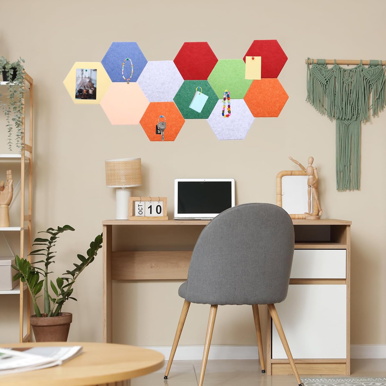 PATIKIL Hexagon Felt Cork Board Tiles, 3Pcs 12 inch Self Adhesive Bulletin Wall Felt Pin Board with 30 Push Pins Corkboard for Home Office Photos Memos, Black