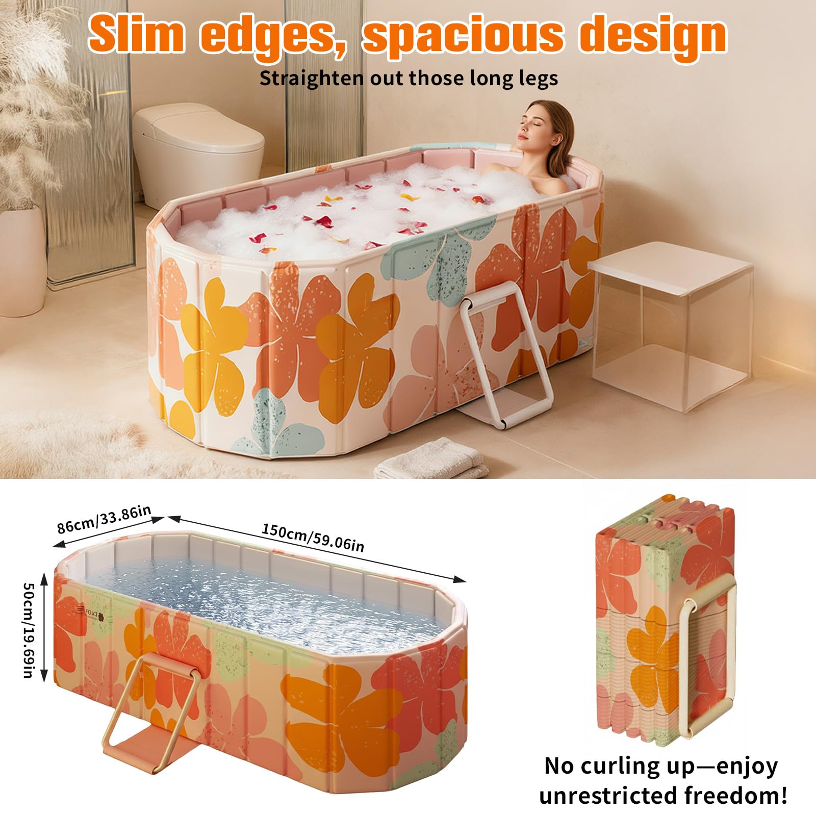Vasca da bagno portatile per adulti – Vasca da bagno pieghevole non gonfiabile per il massimo comfort e relax, vasca da bagno in piedi Hot Ice per interni o esterni