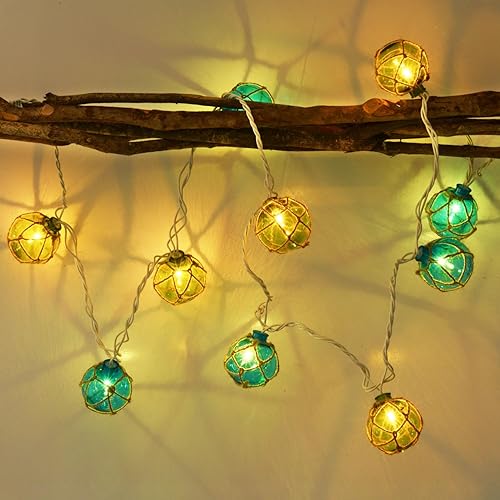 Guirnalda de luces tipo farol, con temática oceánica, flotador, luces de bola flotante, verde y azul