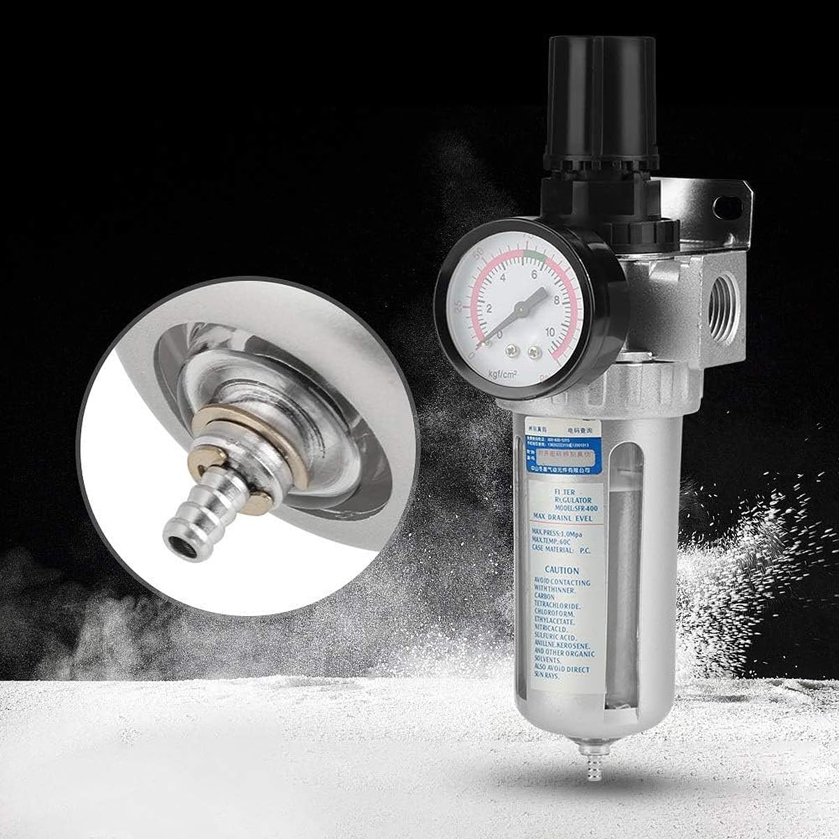 Fyearfly Régulateur de Pression pour Filtre À Air 1/2 Pouce, Régulateur de Filtre À Eau pour Compresseur d'air 1/2" BSP, avec Manomètre 0-150 Psi (0-1,4 Mpa) + Bouton de Commande + Support de Montage