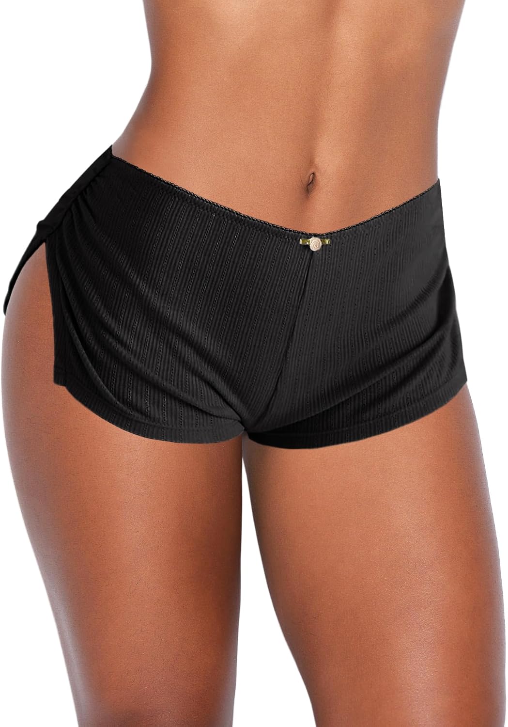 OZICERD Low Rise Booty Shorts Micro Mini Pajamas Shorts for Women Cute Boy Short Side Slit Ruched Lounge Pj Bottoms