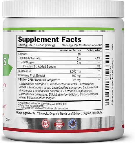 Miniatura 6 de Zazzee D-mannose Powder Plus 67 porciones 65 onzas más 5 mil millones de probióticos CFU mejorados con jugo de arándano puro incluye cuchara gratis