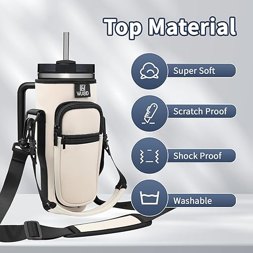 Miniatura 9 de WUQID Bolsa de transporte para botella de agua con bolsillo para teléfono compatible con vaso Stanley de 40 onzas con asa, soporte para botella con