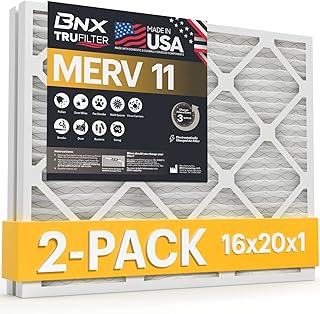 BNX 16x20x1 MERV 11 Air Filter 2 Pack - MADE IN USA - Electrostatic Pleated Air Conditioner HVAC AC Furnace Filters - Removes Dust, Mold, Pollen, Lint, Pet Dander, Smoke, Smog