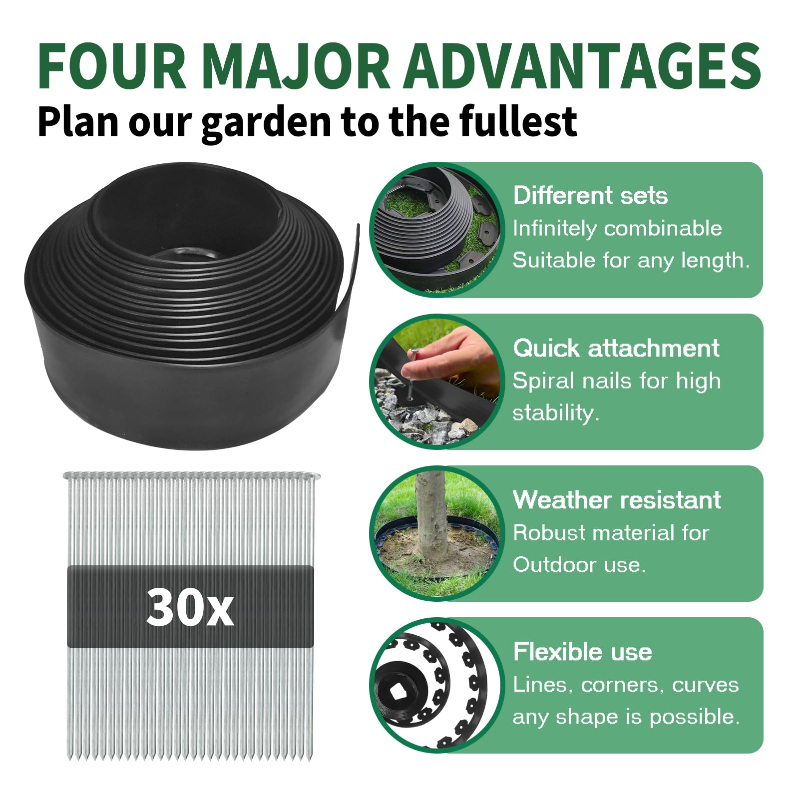 Bordura Per Aiuola, 10 CM Altezza 10 M Lunghezza Kit Per Bordura Per Giardino Con 30 Ancoraggi In Acciaio Adatto Per Bordura Per Giardino Design - Spessore 3MM