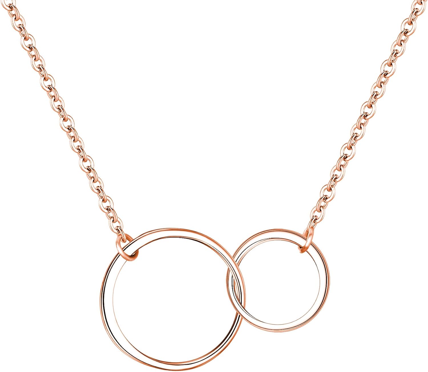 EVER FAITH Double Circles Necklace Sterling Silver Infinity Interlocking Friendship Sister Mother Daughter Necklace Birthday/Mothers Day/Valentines/Christmas Jewelry Gift for Women