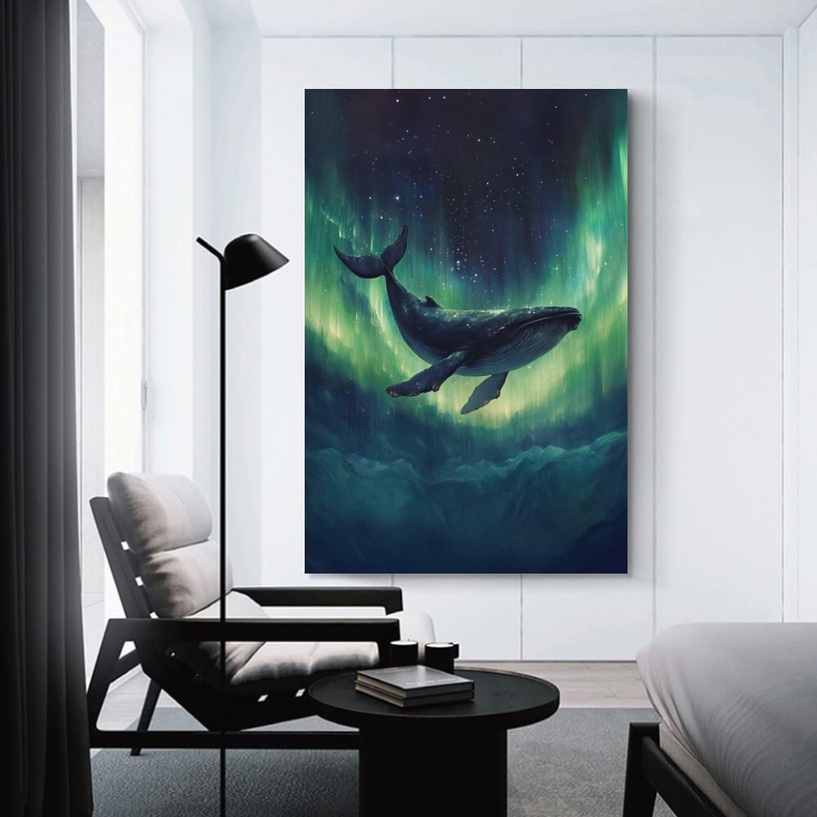 Junmoney Unframe-Style-17 Whale And Aurora Borealis Room Decor Wall Art, 08X12inch(20X30cm), For Living Room, Bedroom, Office Or Hallway, Decorative Artwork With Broad Appeal