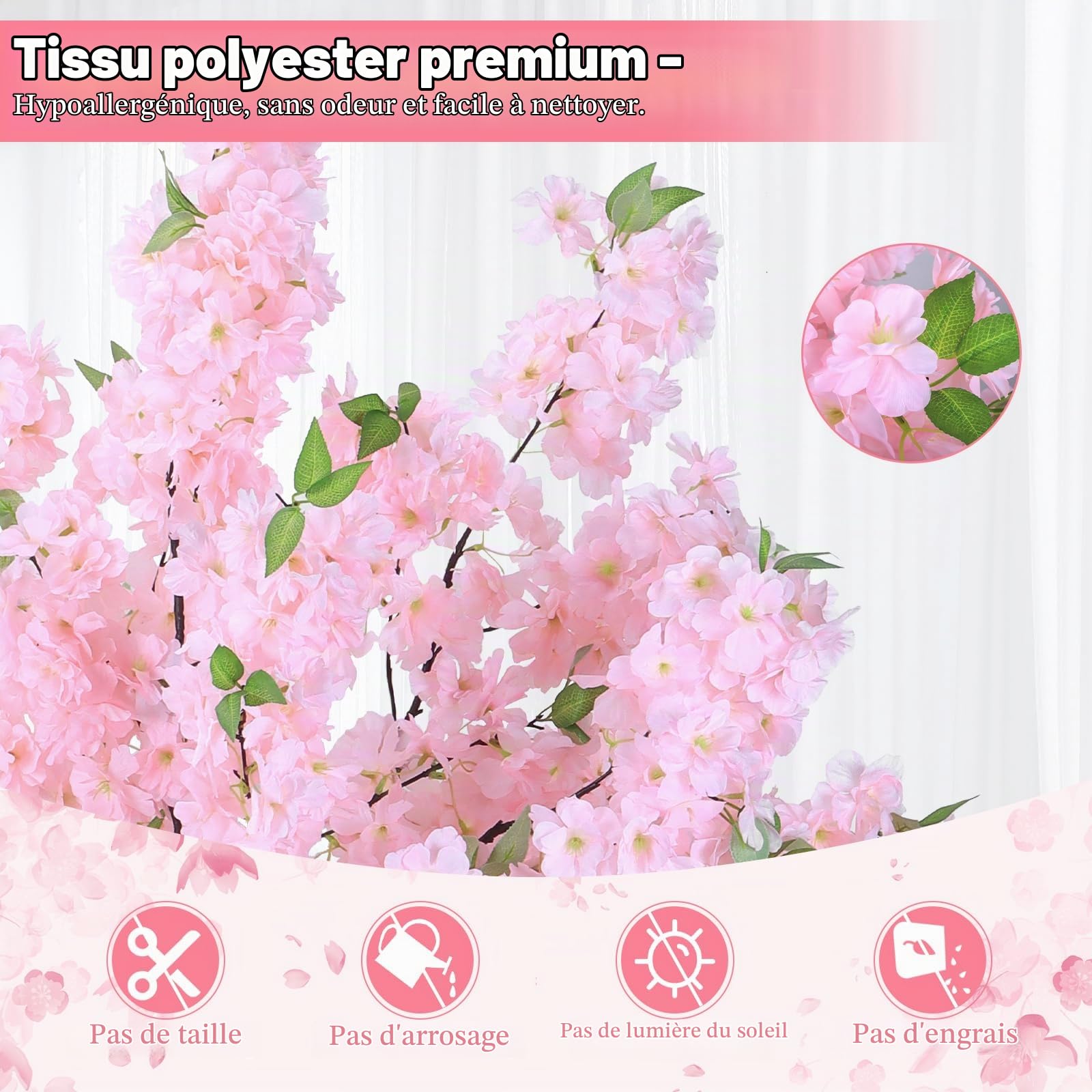 Arbre de Cerisier Artificiel avec Pot, Plante Cerisier Japonais Artificiel pour Bureau, Maison, Mariage, Hôtel .Fleur de Cerisier Interieur 150cm