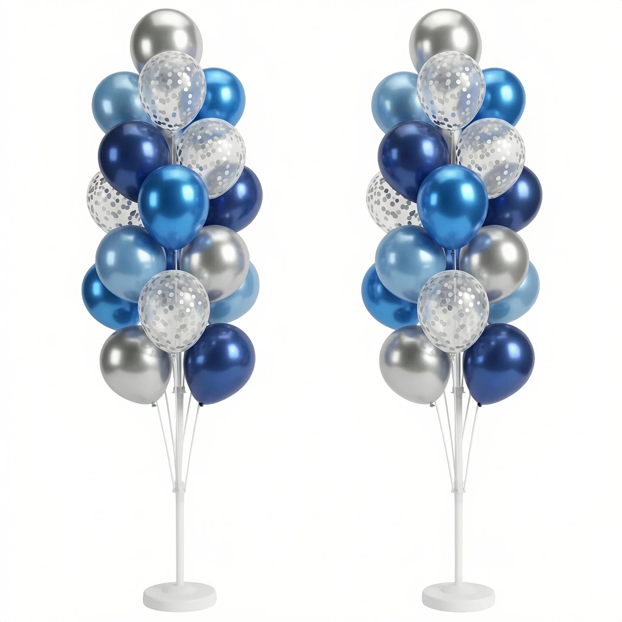 Photo 1 of Blue Silver Balloon Column Kit Set of 2 With Dark Navy Confetti Balloons Included-Balloon Tower Stand, Base&Pole,Backdrop Decoration for Wedding, Baby Shower,Birthday,Graduation,Engagement Party