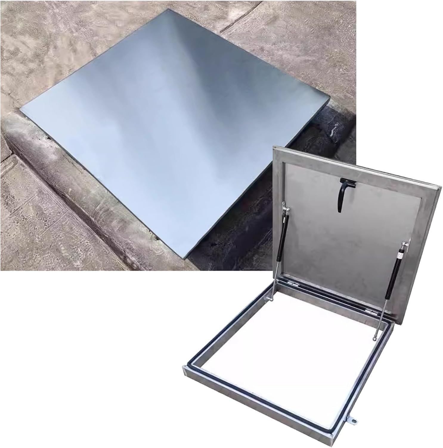 VUIKLCty Stainless Steel Roof Escape Hatch Cover Plate With Hydraulic Support Struts(70x70CM/27.6x27.6in)